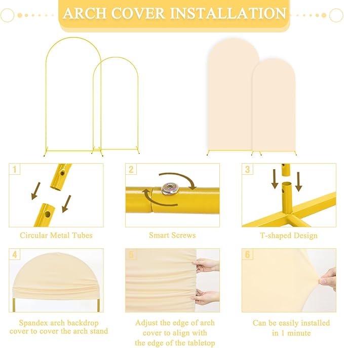 Arch Backdrop Stand with Beige Spandex Arch Cover Set of 2 6FT 7.2FT Spandex - Image 7