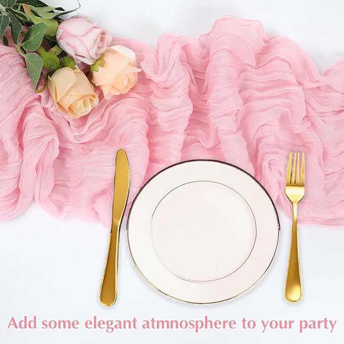 10 Pack Pink Cheesecloth Table Runner -21*120Inch Long Boho Wedding Table Decor - Image 5