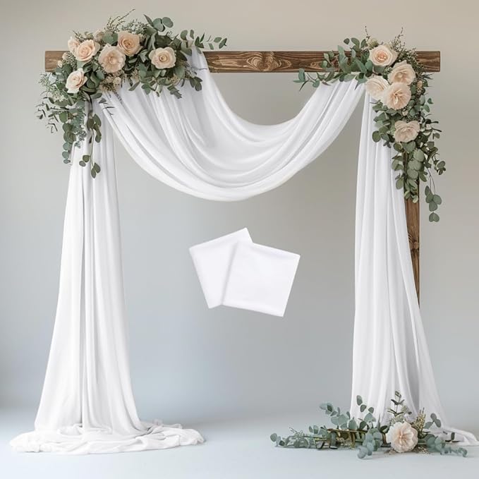 Wedding Arch Draping Fabric 2 Panels 28.7" x 20FT White Sheer Chiffon Backdrop by Xiomot