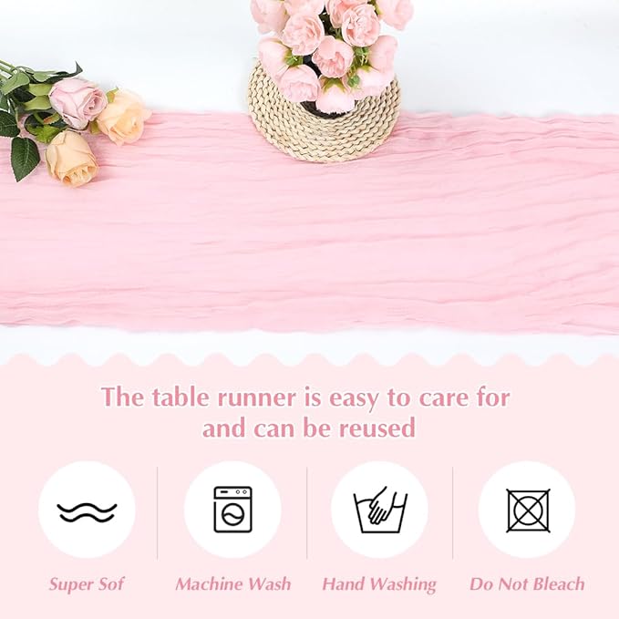 10 Pack Pink Cheesecloth Table Runner -21*120Inch Long Boho Wedding Table Decor - Image 4
