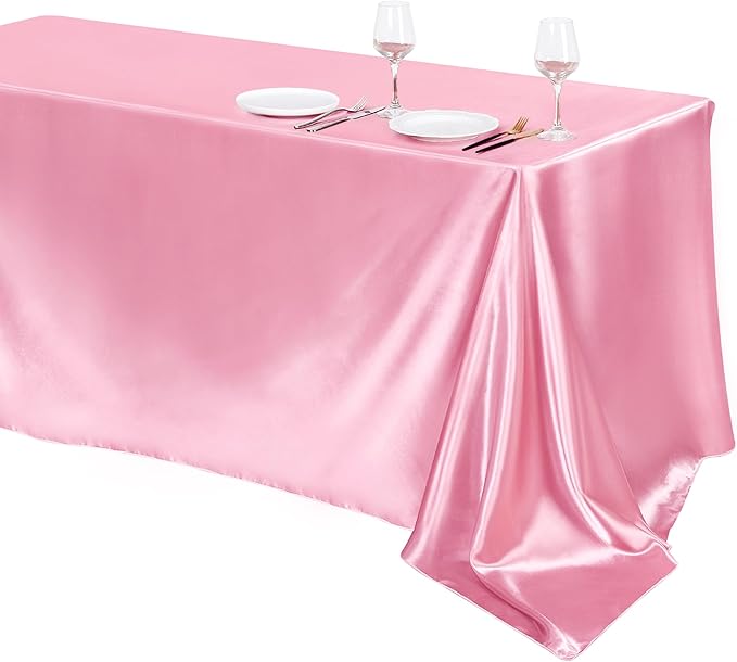 TURSTIN 1 Pack Pink Satin Tablecloth 102 x 58 Inch Overlay Satin Table Cover by TURSTIN