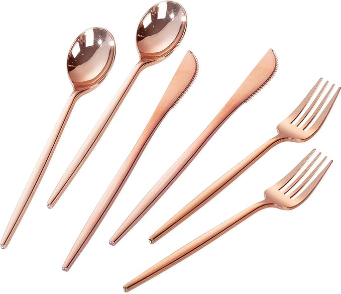 PULOTE 300PCS Rose Gold Plastic Silverware Set by PULOTEpartywareWesupplyproductsandyouenjoylife