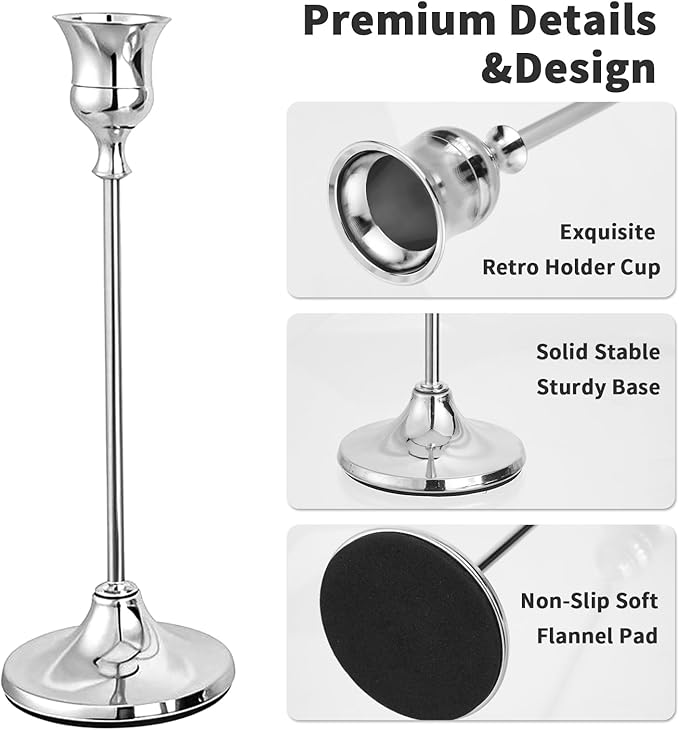 CHILL RECIPE Silver Taper Candle Stick Holders Tall Candle Holder, Vintage - Image 2