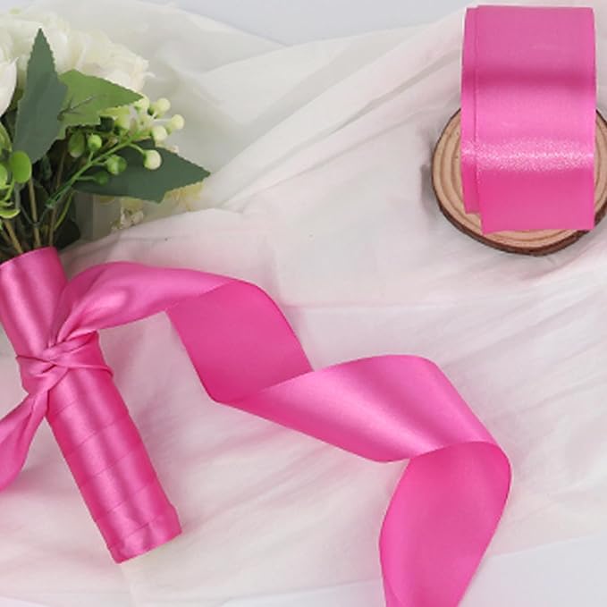 Hot Pink Solid Satin Ribbon 2 Inch 25 Yards Solid Polyester Fabric Ribbon - Image 5
