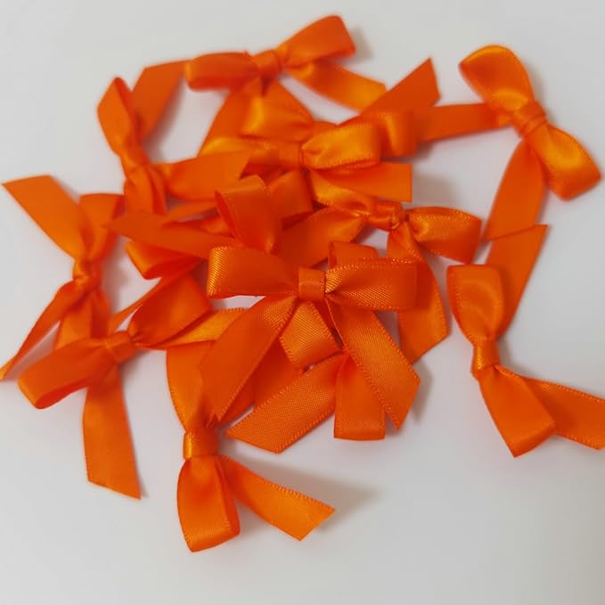 50pcs 1-1/2" Mini Orange Satin Ribbon Bows Without Twist Ties - Image 8