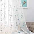 Floral Embroidery Sheer Curtains Blue 63 Inches, Rod Pocket Voile Drapes by MYSTIC-HOME