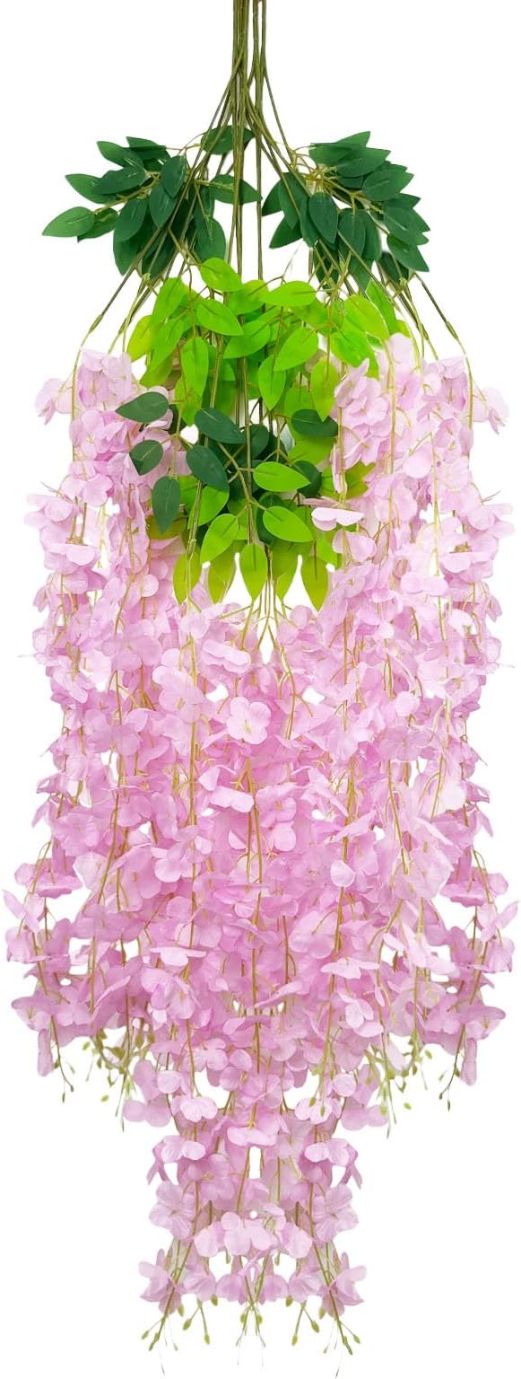 5 Pack Pink Wisteria Hanging Flowers Garland, 3.77 Feet Artificial Flower Vines by Luerbi