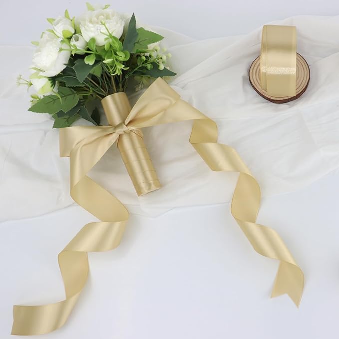Champagne Solid Satin Ribbon 1-1/2 Inch 25 Yards Solid Polyester Fabric Ribbon - Image 6