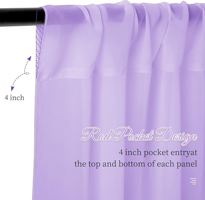6 Panels Lilac Wedding Ceiling Drapes 5ftx20ft Ceiling Drapes Chiffon Fabric - Image 5