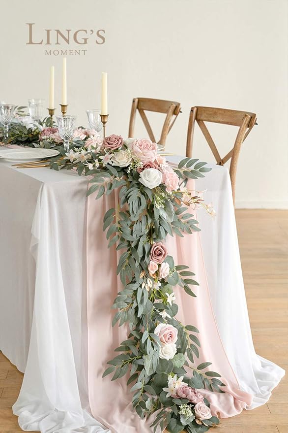 Ling's Moment Flower Garland - 6FT Eucalyptus & Rose - Pink Sweetheart Table - Image 2