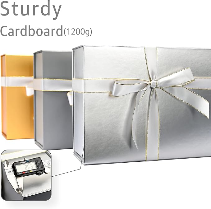 LIFELUM Large Gift Boxes with Lids, 2 Pack 13.85 x 8.35 x 4.45 inch Silver Gift - Image 4