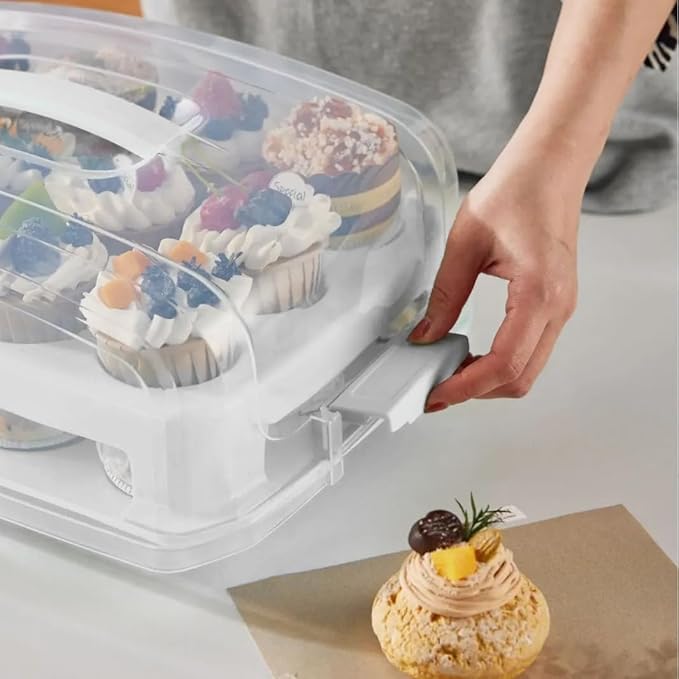 Cupcake Carrier, EXTRA LARGE LID, Muffin Traveler Two Tier Stand Reusable - Image 4