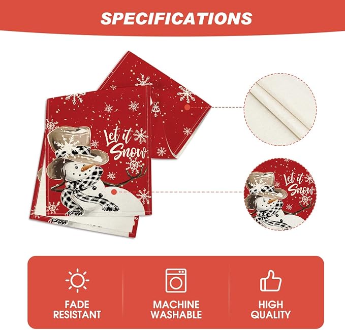Artoid Mode Red Snowman Snowflake Let it Snow Winter Table Runner, Seasonal - Image 5