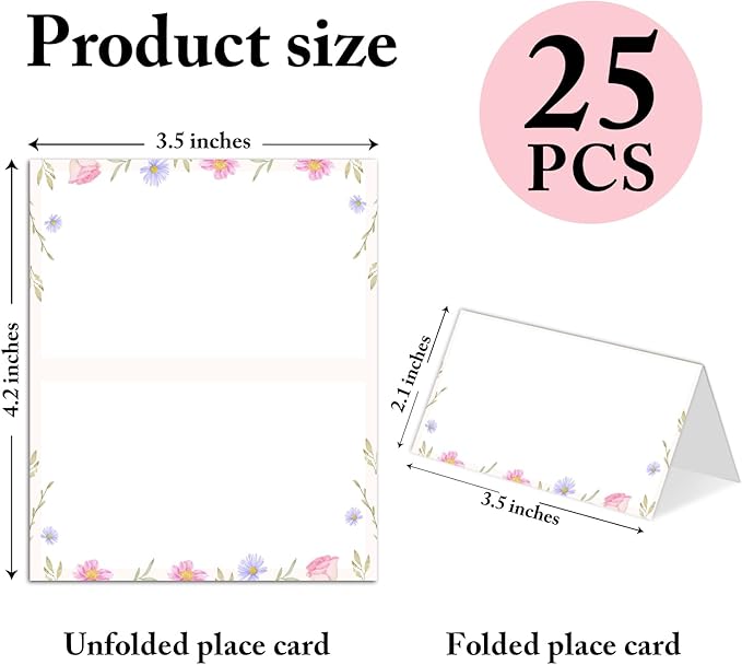 25 Pack Flower Place Cards, Editable Name Cards - Image 2