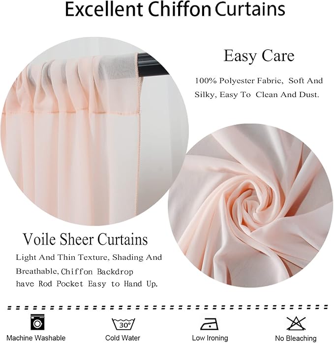 DUOBAO Chiffon Backdrop Curtains 2 Panels 8FT Voile Curtain Peach 58"x96"Baby - Image 4