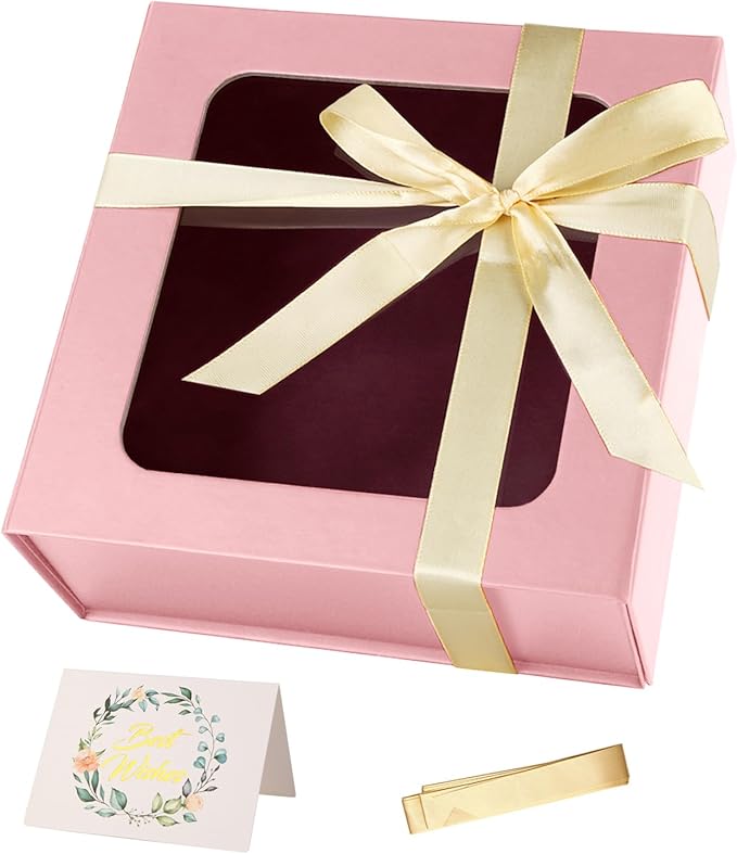TIACABO Pink Gift Box with Window, 7.5"x7.5"x3.1" Bridesmaid Boxe by TIACABO