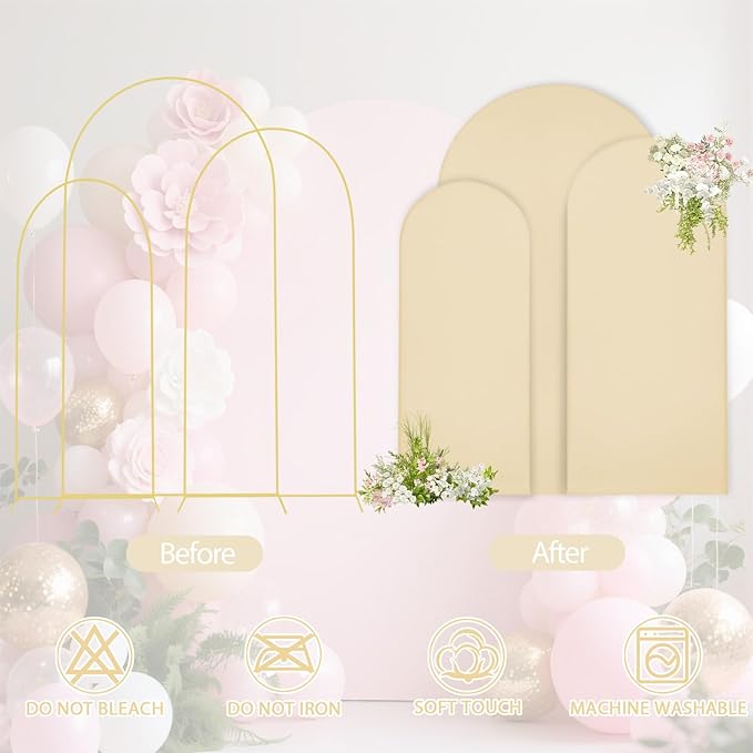 WEERRW Wedding Arch Cover Beige Spandex Fitted Set of 3 Balloon Arch Stand - Image 4