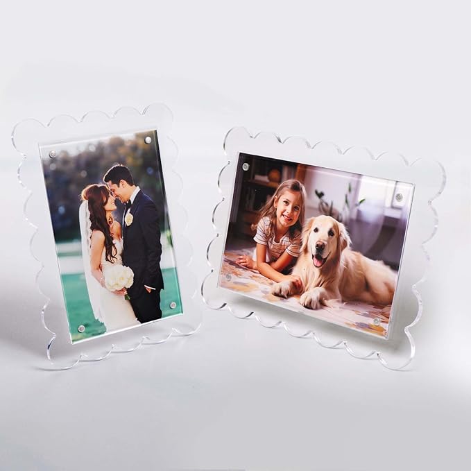 Cuspin 2 Pack 4x6 Acrylic Frame, Scalloped Picture Frame Clear Magnetic Acrylic - Image 5