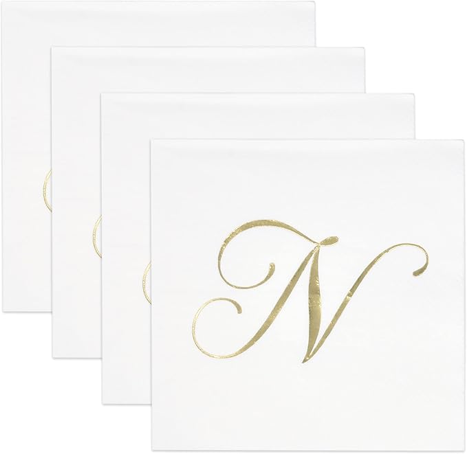 Gift Boutique 100 Gold Monogram Cocktail Napkins Letter N Disposable Paper Pack - Image 5