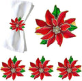 Poinsettia Napkin Rings Set of 6, Xmas Party Red Flower Napkin Holder Buckles by Unknown