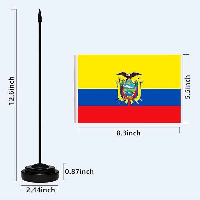 Ecuador Ecuadorian Deluxe Desk Flag Set Small Mini Miniature Ecuador Ecuadorian - Image 3