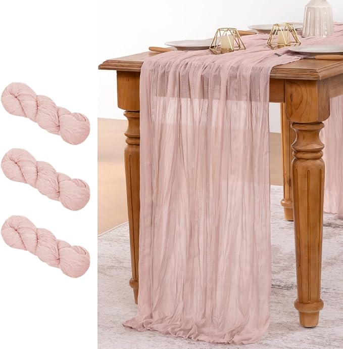 MLMW 3 Pack Pink Cheesecloth Table Runner Boho Gauze Rustic Cheese Cloth Table by MLMW