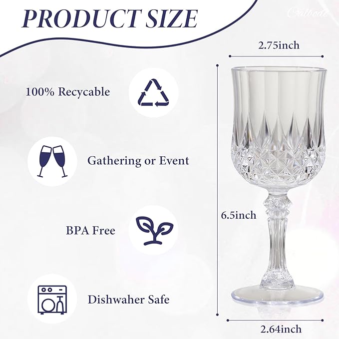 Plastic Wine Glasses Set of 12 – 7oz Unbreakable Clear Drinking Glasses - Image 2