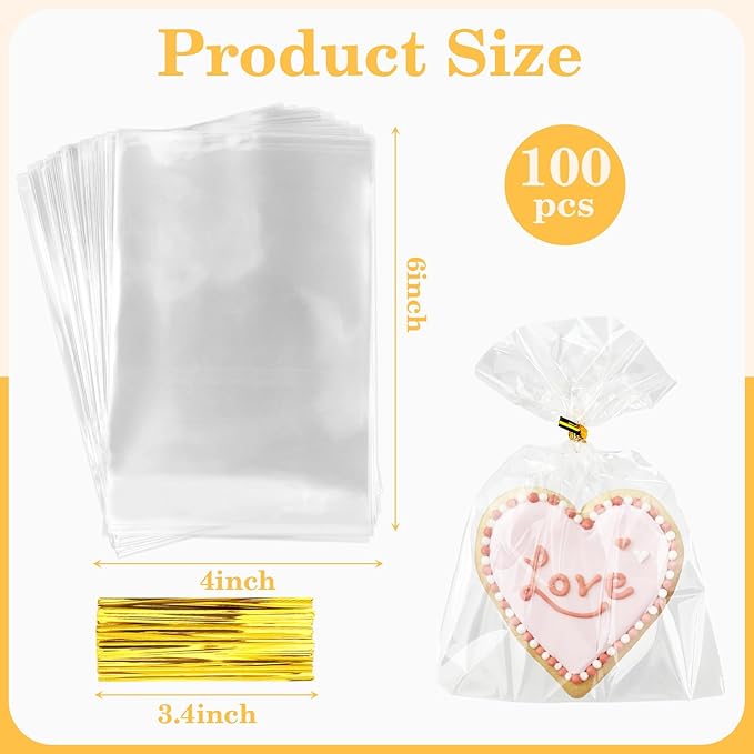 100 PCS Cellophane Treat Bags, 4x6 In Clear Cellophane Gift Bags - Image 3