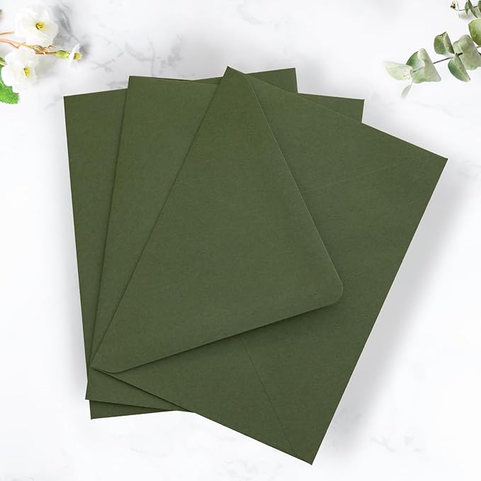 PONATIA 50PCS A7 Euro Flap Envelope, 5.25 x 7.25'' Olive Green Flowers Liner - Image 3