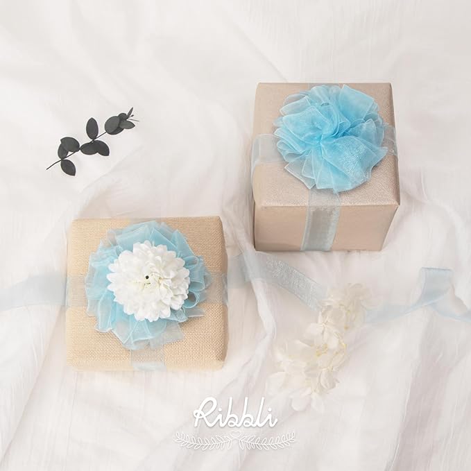 Ribbli Light Blue Organza Ribbon, 1/2 Inches x Continuous 50 Yard, Light Blue - Image 4