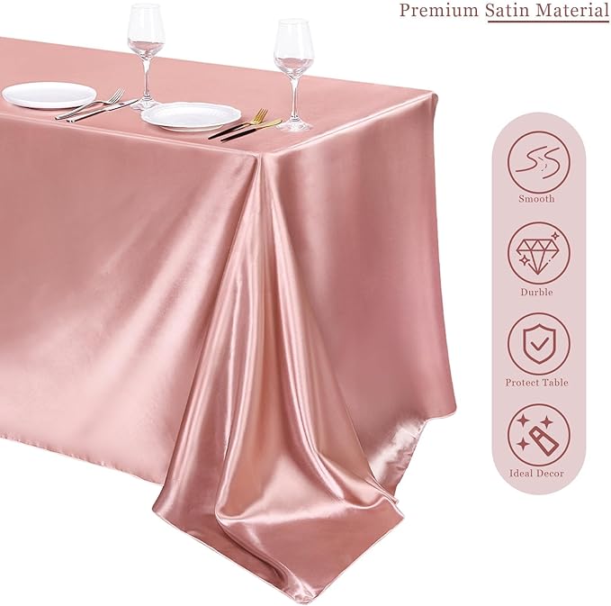 TURSTIN 1 Pack Rose Gold Satin Tablecloth 102 x 58 Inch Overlay Satin Table - Image 4