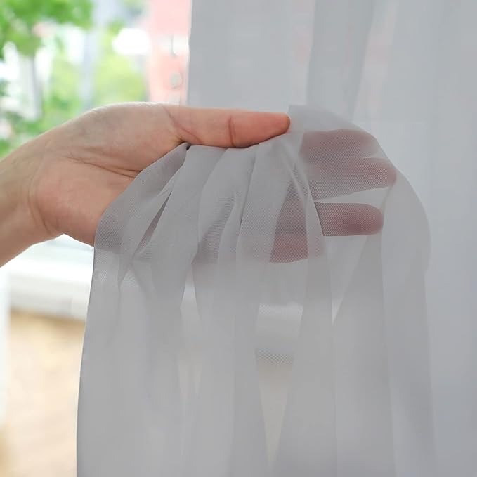 Window Grey Sheer Curtains 48 Inches Width 145 Inches Long 2 Panels Sheer - Image 4