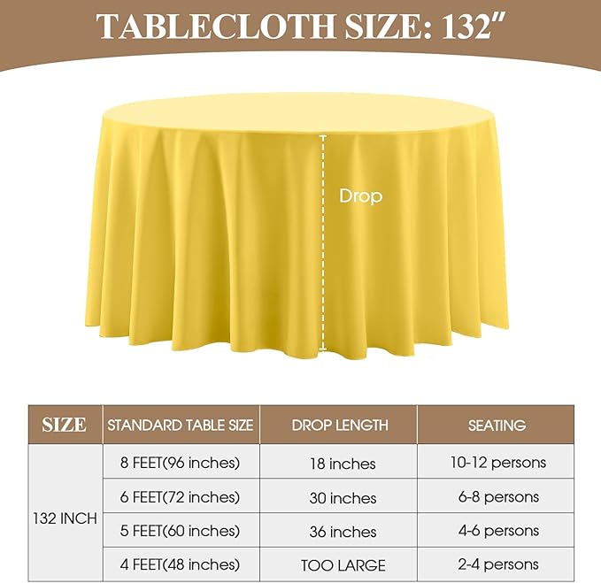 Round Tablecloth 132 Inch 6 Pack Yellow Tablecloths Washable Decorative Linen - Image 6