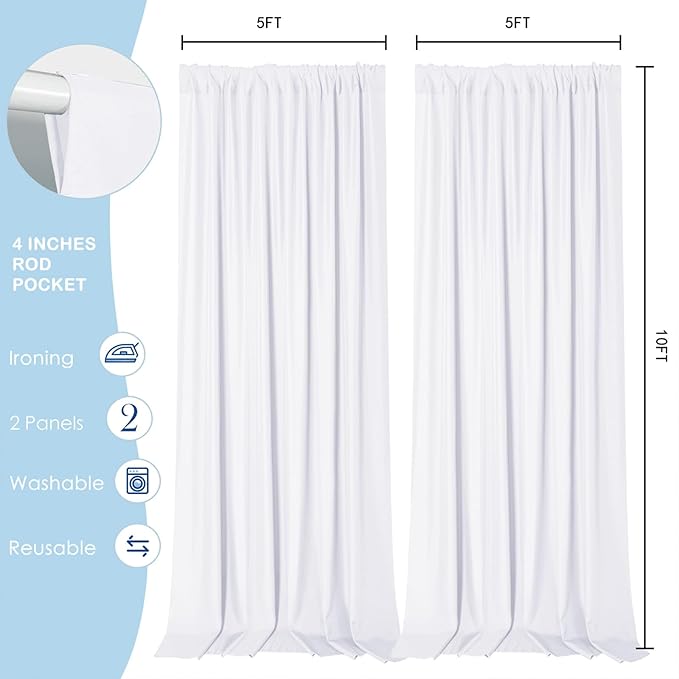 Sugargirl 10x10FT White Backdrop Curtains Polyester Photo Backdrop Drapes - Image 5