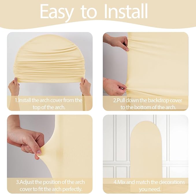 WEERRW Beige Arch Backdrop Cover Ballon Arch Stand Covers Set of 3 Spandex - Image 6