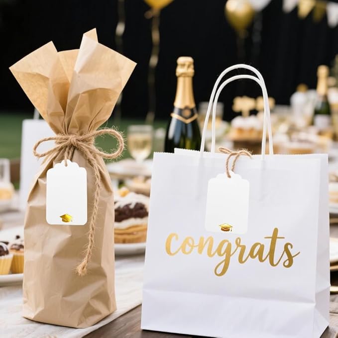 100Pcs Blank Gift Tags with String Foil Gold Grad Cap Large White Paper Gift - Image 4
