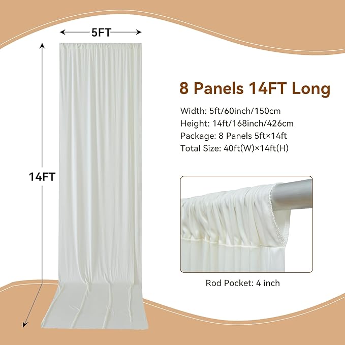 40×14ft Wrinkle Free Ivory Backdrop Curtain, Soft Silky Easy to Drape Cream - Image 2