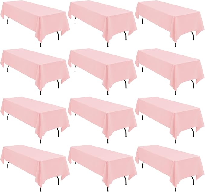 12 Pack 60 x 102 Inch Rectangle Tablecloth Pink Polyester Tablecloth by fani