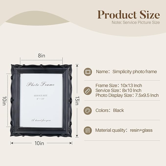Cuspin 8x10 Picture Frame Black, Vintage Handmade Resin Frame - Image 6