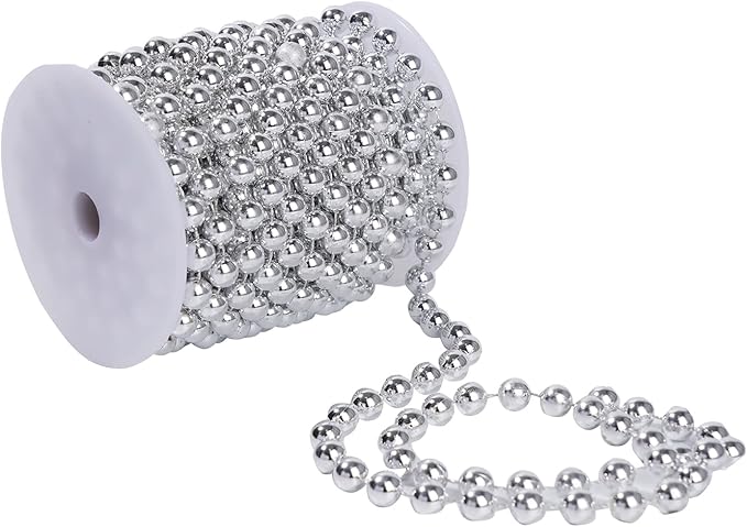 Faux Silver Pearl Beads Garland - 10mm Christmas Tree Beads 11 Yards Silver - Image 7