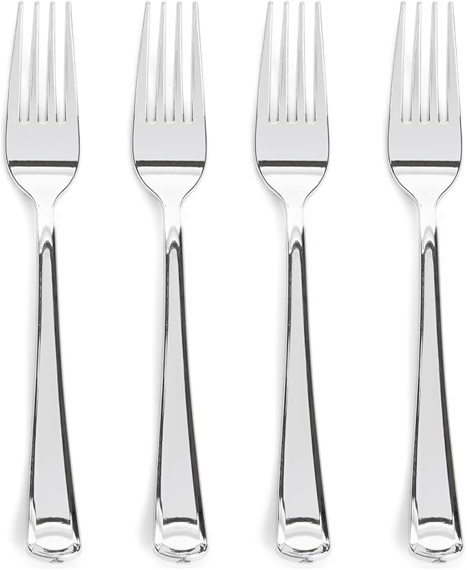 Prestee 100 Pack Silver Plastic Forks Heavy-Duty by Prestee