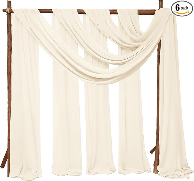 6 Panels Ivory Wedding Arch Drapery 28" x 20Ft Wedding Arch Draping Fabric by SATULGAU