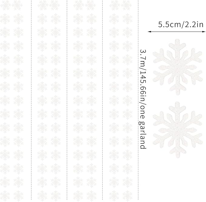 Snowflake-Snow White Christmas Party-Decoration Garland - 52ft Frozen Winter - Image 3