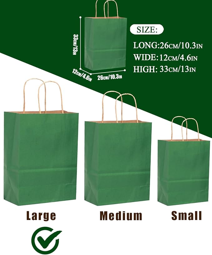qiqee 50-Packs Kraft Deep Green Paper Gift Bags - Image 3