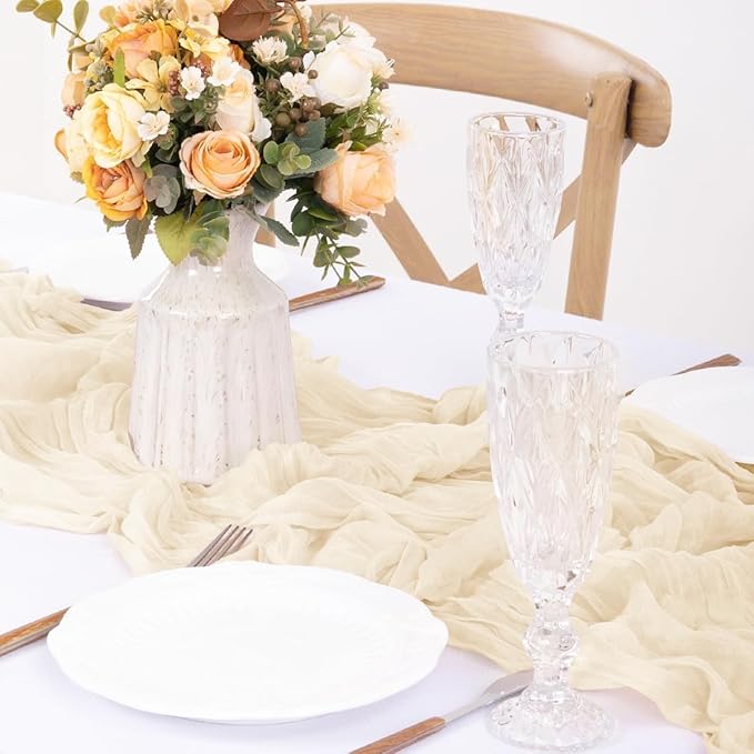 12Pcs Beige Cheesecloth Table Runner 120 Inch10FT Beige Rustic Boho Cheesecloth - Image 3
