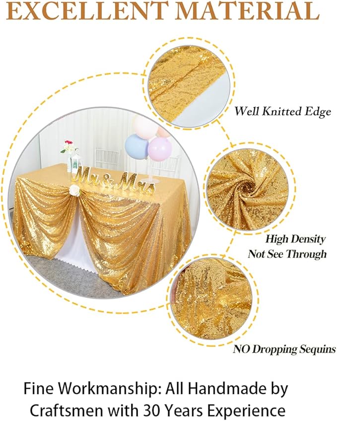 ShinyBeauty Sequin Tablecloth 72x72-Inch Gold Square Sequin Table Cover Glitter - Image 3