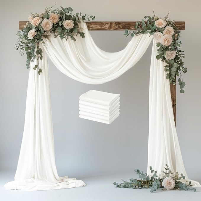 Wedding Arch Draping Fabric 6 Panels 28.7" x 20FT Ivory Sheer Chiffon Backdrop by Xiomot
