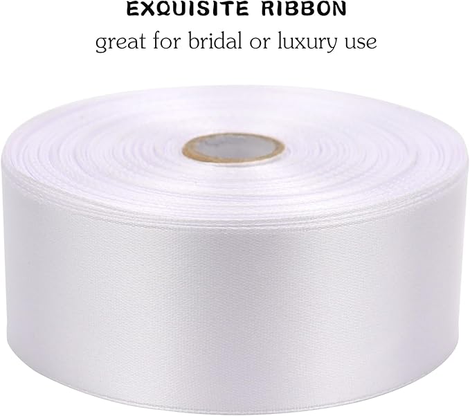 White Solid Satin Ribbon 1-1/2 Inch 50 Yards Solid Polyester Fabric Ribbon - Image 6