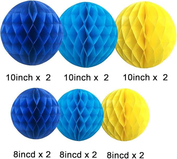CC wonderland zone 12pcs Blue and Yellow Paper Honeycomb Balls - Image 3
