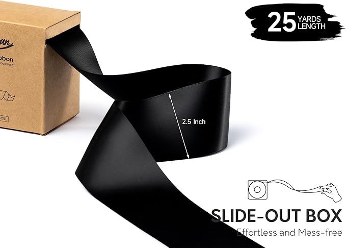 Black Satin Ribbon 2.5 Inch Double-Faced Wide Ribbon 25 Yards - Image 2